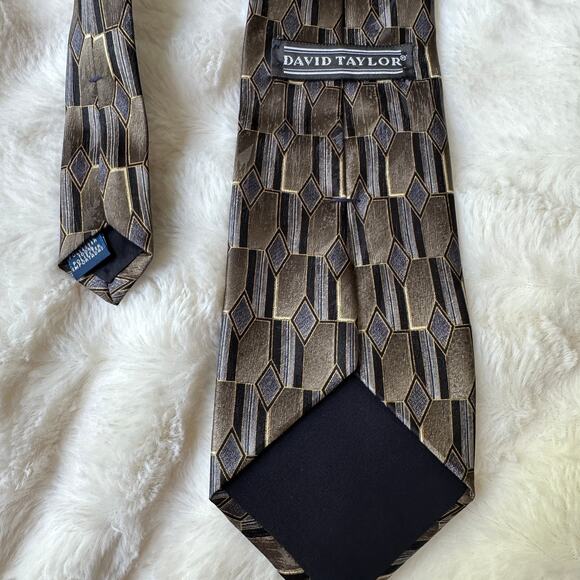 Vintage David Taylor Tie 80s 90s Mod Art Deco Brown Black Cosby Doctor Dad - Picture 5 of 6